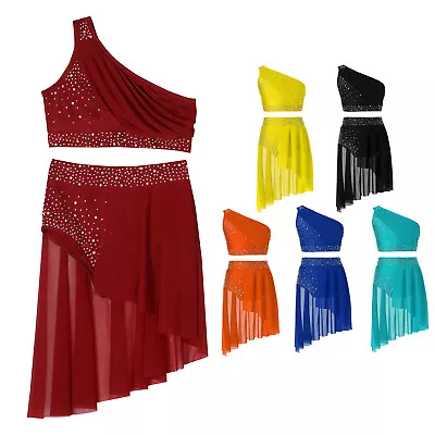 Girls Ballet Dance Dress 2 Piece Outfits Crop Top And Skirt Jazz Latin Costume • £4.59