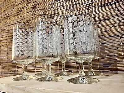 SET OF 6- Vintage Cera Glasses Golden Highball MCM Barware Tumblers W/ Stems • $50