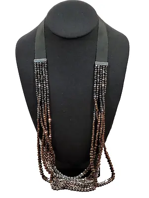 5 Strand Metallic Spinel Style Bead Sparkle Necklace Long Layered Ribbon Collar • £14.43