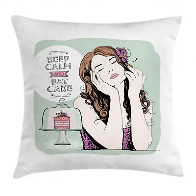 Keep Calm Throw Pillow Cushion Cover Eat Cake Text And Woman • £17.99