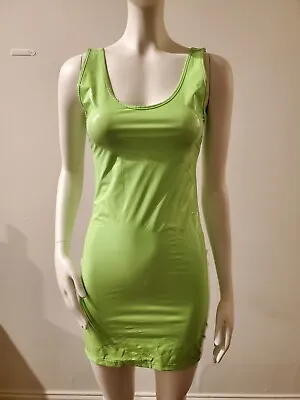 Daisy PVC Mini Tank Lime Green Dress Detachable Back Zipper Size Small • $12