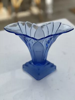 Blue Art Deco Frosted/Clear Glass  Greta  Vase Walther&Sohne Germany 1930’s • £75