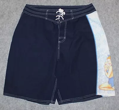 Vintage OP OCEAN PACIFIC 80s BOARDSHORTS 10  Ins Pinup Girl Sz 34 Board Shorts • $15.29