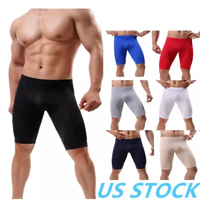 US Mens Compression Shorts Stretchy Sport Shorts Solid Color Knee Length Pants  • $11.18