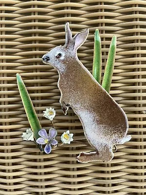 Bovano Of Cheshire Enameled Copper Rabbit With Flowers Wall Sculpture • $35