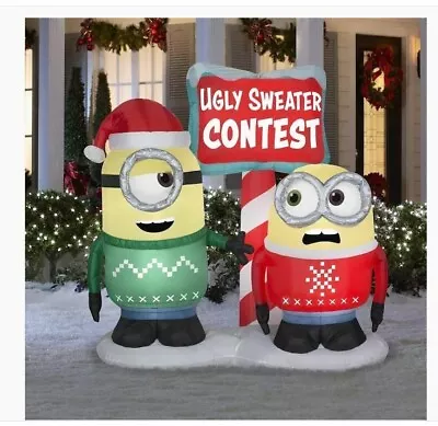 6' GEMMY MINIONS UGLY SWEATER CONTEST Airblown Lighted Yard Inflatable • $179.99