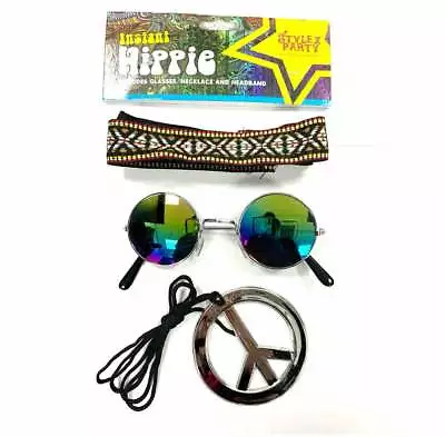 Rainbow Hippy Kit | Fancy Dress Glasses Set Costume Hippie 1960 Peace Sign • £3.99