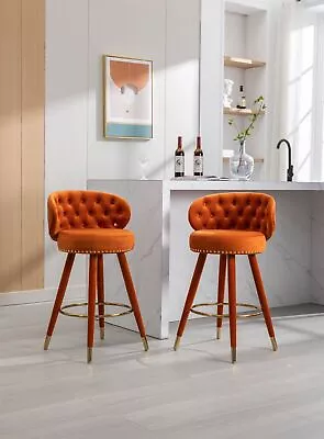 2 Set 27.95  Counter Height Bar Stools Chairs Kitchen Barstools Wood Legs Orange • $260.99