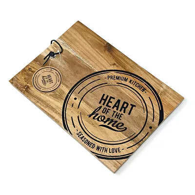 Heart Of The Home Printed Large Acacia Wooden Rectangular Chopping Cutting Board • £14.99