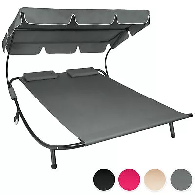 Garden Furniture Sun Lounger Aluminium Day Bed Roof Cover Double Lounge Chair • £69.99