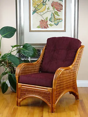 Jam Design Handmade Rattan Wicker Lounge Chair With Thick Dark Brown Cushion • $319.99