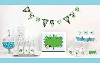 Blue Monkey Birthday Party Baby Shower Decorations Starter Kit • $33.49