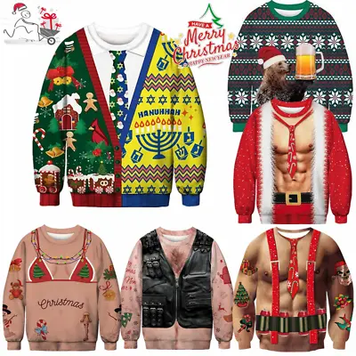 Ugly Christmas Jumper Sweater Mens Women Funny 3D Print Sweatshirt Xmas Pullover • £22.62