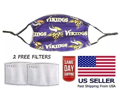 Minnesota Vikings Face Mask Adjustable With 2 Filters Washable Unisex Adult New • $8.97