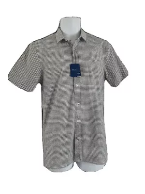 Zara Man Slim Fit Short Sleeve Shirt Mens Sz M Button Up Grey & White Plaid NWT • $17.95