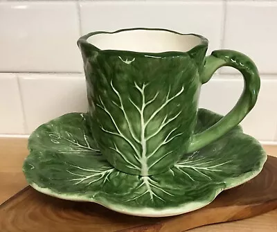 Vintage Pier 1 Imports Cabbage Leaf Salad Plate Coffee Mug 2 Pc Set Oversized • £17.32