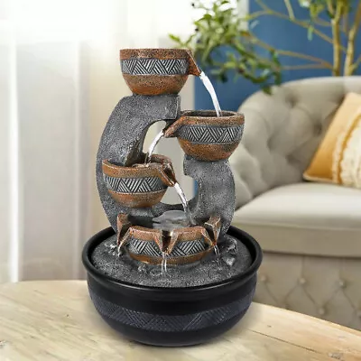 3-tier Zen Tabletop Water Fountain Decor Indoor Office Desk Fengshui Waterfall • $59.99