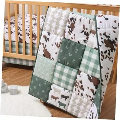  Crib Bedding Set For Boys Or Girls Neutral 3 Pc Cow Print Baby Bedding • $73.40