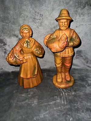 Vintage Thanksgiving Pilgrim Figurines Bisque Ceramic 1989 Fall Decor • $24.99