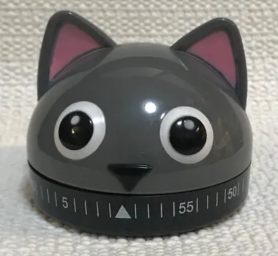 Kitty Cat Kitchen Egg Timer 60 Minutes Wind Up Kikkerland Design Gray  • $9