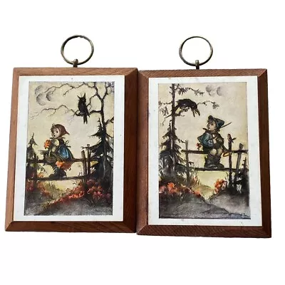 Vintage Hummel Miniature Wooden Art Plaques - Mid Century Wall Decor - Pair Of 2 • $29.99