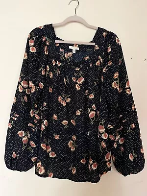 LC Lauren Conrad Navy Polka Dot Floral Blouse Shirt Size XXL New Without Tags • $15