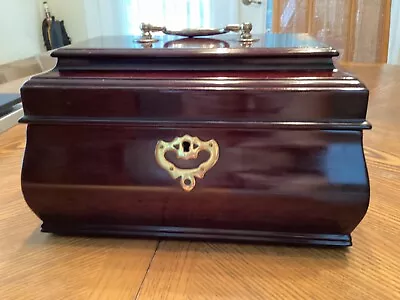 Beautiful Mahogany Colored Wood And Brass Bombe' Style Jewelry Box 10  L • $45