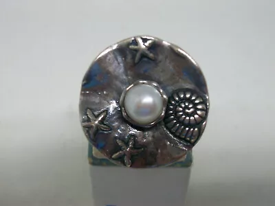 Vintage Didae Israel Sterling Silver & Pearl Seashell Starfish Large Ring - Sz 7 • $50