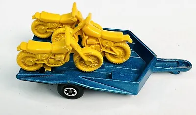 Vintage 1979 Matchbox Superfast Motor-Cycle Blue Trailer W/3 Yellow Bikes • $44.95