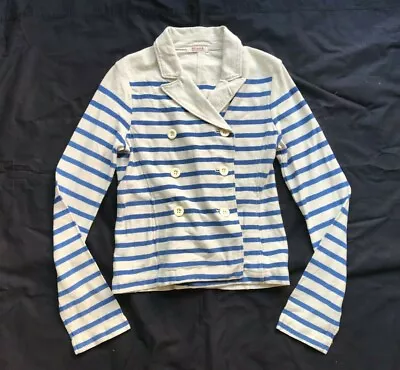 R By 45RPM Off White Blue Striped Double Breast Cotton 6 Button Jacket Sz3 • $39