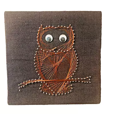 Owl Nail Art Art Vintage 70s Retro BOHO Wall Decor Burlap String Wire Goggly Eye • $34.99