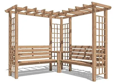 Wooden Pergola Arbour Garden Arch Corner Bench With Armrest And Table Gerlinde • £604.99