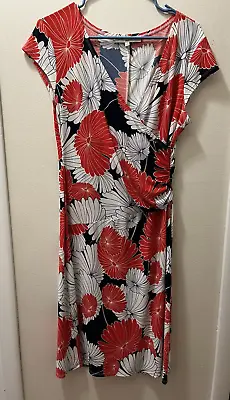 Womans Evan Picone Faux Wrap Dress Size 12 White & Orange Floral • $10