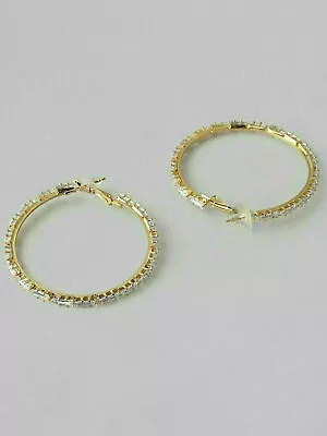 14K Yellow Gold Finish 2Ct Taper Cut VVS1 Diamond Hoogie Hoops Earnings • $172.63