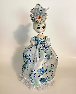 Vintage Bradley Big Eye Doll Blonde Blue Eyes W/ Blue Hoop Dress & Hat W/ Stand • $18