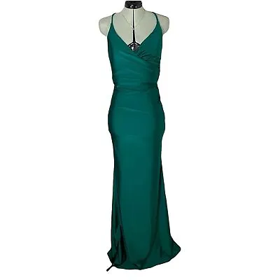 La Femme Emerald Green Formal Dress Long Mermaid Backless Prom Satin Size 10 • $175