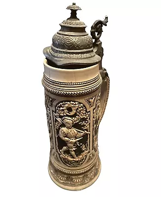 Vintage Handmade Beer Stein  Germany With Lid Embossed Details Rare Find • $30