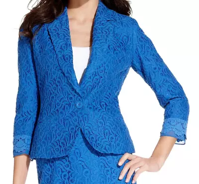 Ellen Tracy Women's Lace Overlay Single Button Blazer Jacket - Lapis Blue • £24.69