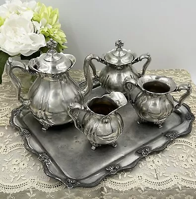 19th C. MERMOD JACCARD CO. St. Louis-Quadruple SILVERPLATE Tea Set-5 Piece-#557 • $299