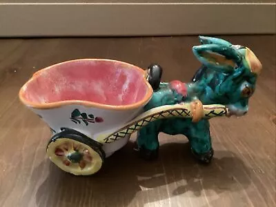 Vintage Hand Painted Ceramic Donkey Burro With A Cart Planter Made In Italy • $14.99