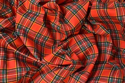 £11.99 • Buy Red Royal Stewart Tartan Print Stretch Cotton Elastane Twill Fabric By The Metre