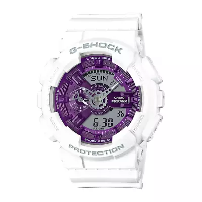 Casio G-Shock Analog Digital 110 Series Purple Dial White Watch GA110WS-7A • $109.95