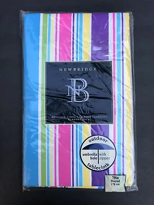 Newbridge Bright Stripes 70  Round Vinyl Umbrella Tablecloth Summer Birthday • $9.95