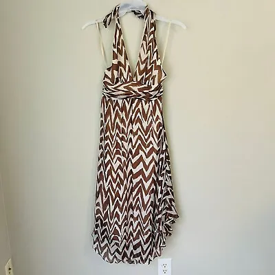 Milly Of New York 100% Silk Geometric Print Halter Midi Dress SZ 6 • $44.99