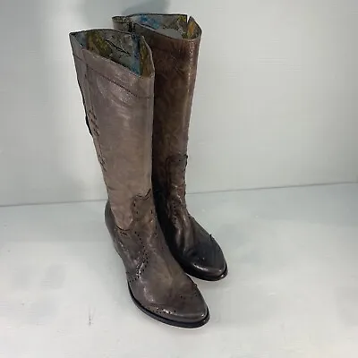 Siren By Mark Nason Brown Leather Zip Up Distressed Tall Riding Boots Womens 7 • $179.95