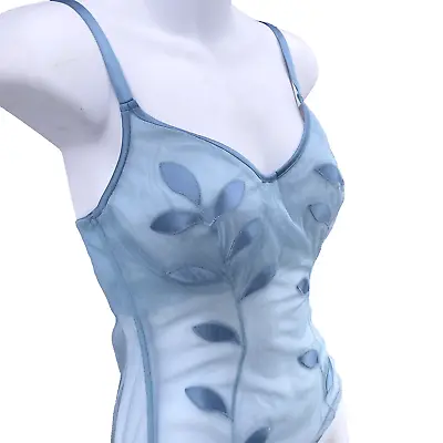 La Perla Sheer Corset Top US 36 Iconic Blue Mesh Leaf Design Bustier  Italy • $211.65