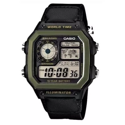 Casio AE-1200WHB-1B Illuminator Black Green Nylon Band Digital Unisex Watch • $73.14