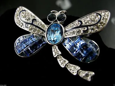 £138.38 • Buy Signed Swarovski Blue Topaz  Crystal Dragonfly ~ Brooch Retired Rare New