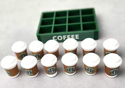 Dollhouse Starbucks Coffee Cups Miniature 12 With Tray NWOT • $12