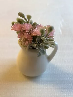 Dollhouse Miniatures 1:12  Home Decor / Pink Flowers Arrangement In A Pitcher • $8.99